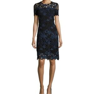 Elie Tahari Navy & Black Floral Guipure Lace Sheath Dress